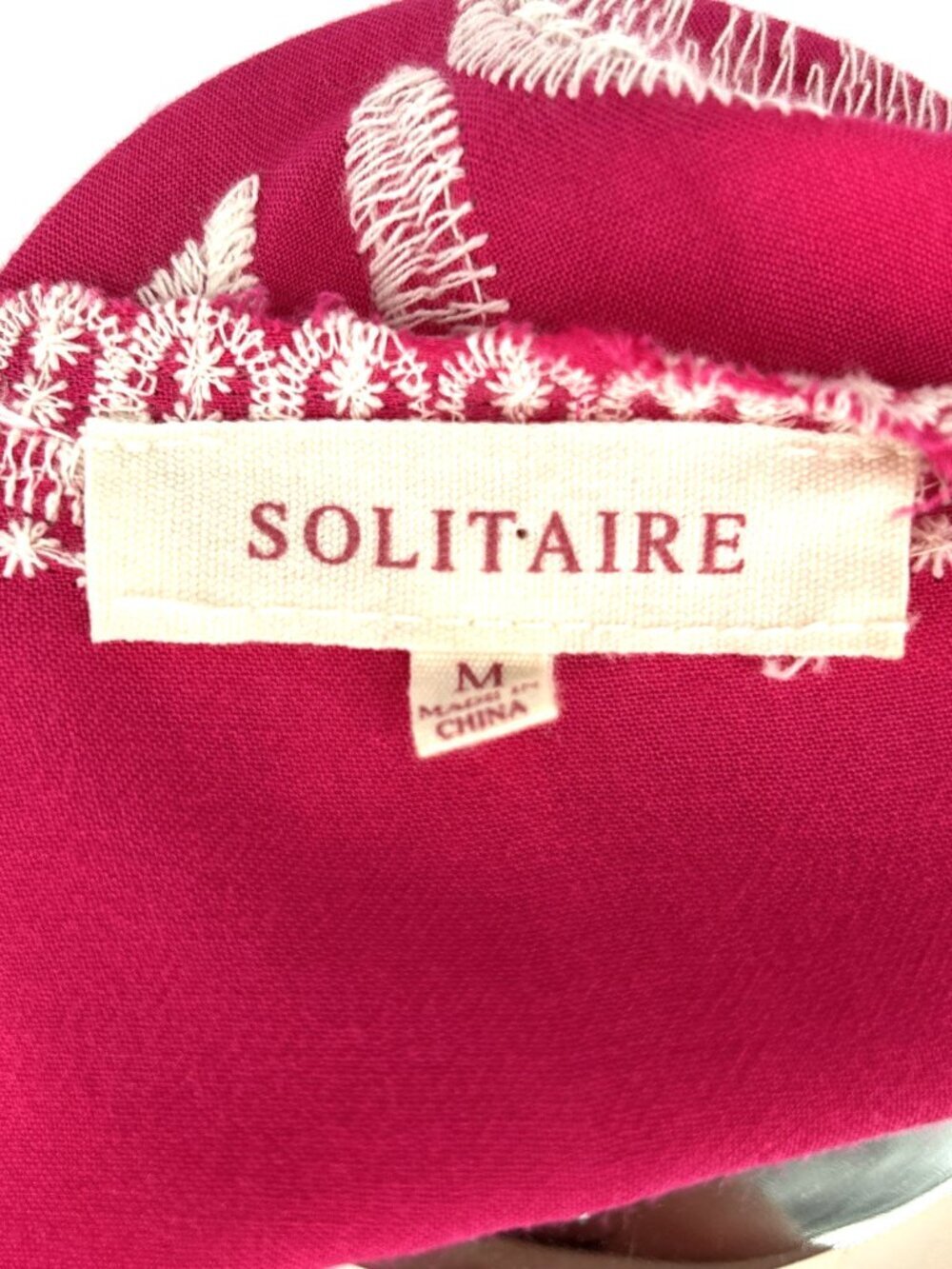Solitaire Anthropologie Embroidered Blouse Size M Pink White Floral Boho Casual - Picture 6 of 7